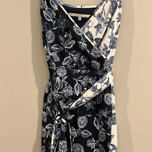 RACHEL Rachel Roy Black Floral Wrap Neck Maxi Chiffon Dress Size 2 Blue/White - Picture 1 of 7